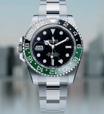 New Left-Handed Rolex GMT Master II Sprite Replica Watch Black Dial Green Black Bezel